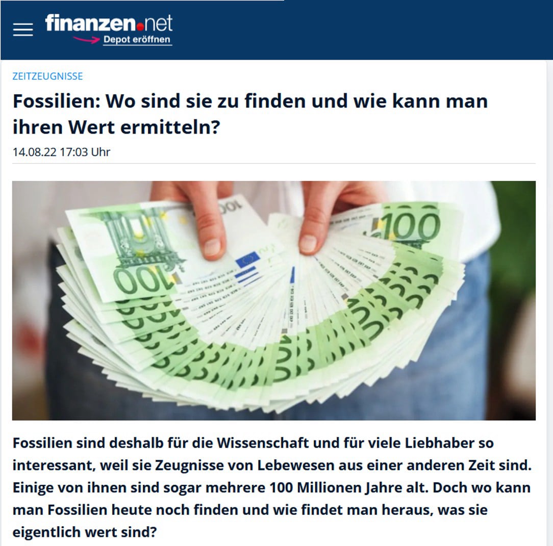 Artikel finanzen zum Thema Wertermittlung Fossilien