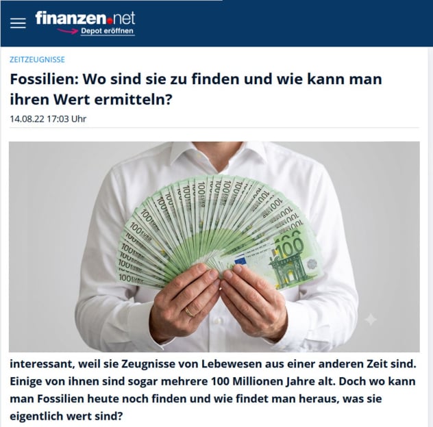 Geldscheine - Symbol für Ankauf von Fossilien