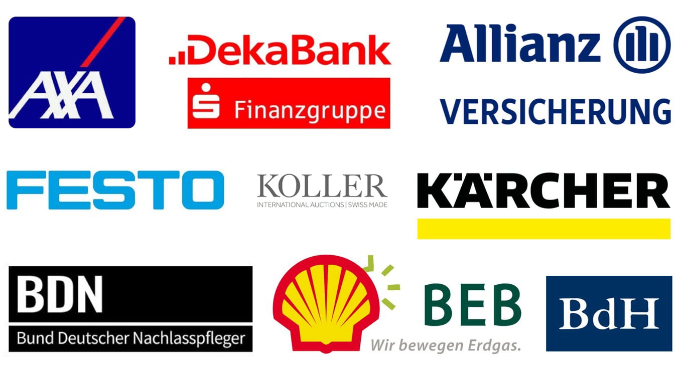 Logos von Kunden, die dem Fossilienexperten vertrauen